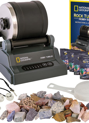 National Geographic Hobby Rock Tumbler Kit for Kids and Adults Ages 8+ | Rough Gemstones, 4 Polishing Grits, Rock Polisher, Geology Science Kit, Rock Tumbling for Kids and Adults, Birthday Gift