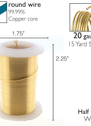 The Beadsmith Wire Elements 20-Gauge Lacquered Tarnish-Resistant Copper Wire for Jewelry Making, 15 Yard, 13.72 Meter Spool (Gold)