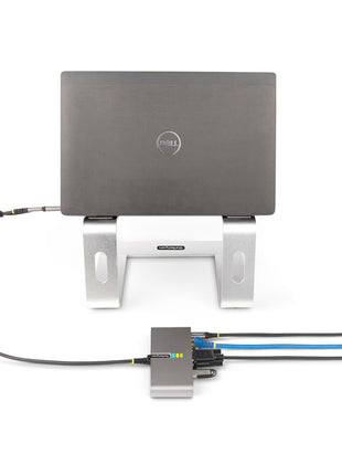 StarTech.com 2-Port USB-C Hub with Gb Ethernet and RS232 FTDI Serial, Attached USB-C to USB-A Dongle, 100W PD Pass-Through, 2X USB-A 5Gbps