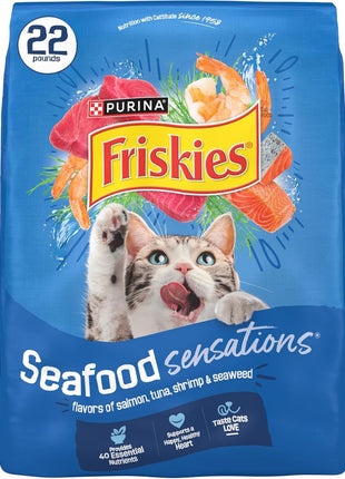 Purina Friskies Dry Cat Food Seafood Sensations With Salmon, Tuna, and Shrimp Flavors - 22 lb. Bag