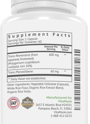 VitaMonk Quercetin & Resveratrol with Pterostilbene - Immune, Antioxidant & Healthy Aging Support - Quercetin 500mg, Bromelain, Trans-Resveratrol