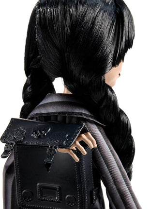 Monster High Wednesday Doll and Accessories, Wednesday Addams Collectible in Nevermore Academy Uniform with Thing and Backpack, Doll Stand