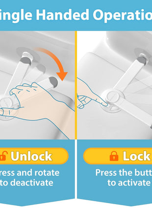 4our Kiddies 2 Pack Baby Toilet Lock for Child Safety, Toilet Seat Lock | Includes Extra Pallet to Fit More Standard Toilets, One-Handed Operation, No Drilling Required, Plus 2 Extra 3M Adhesive Pads