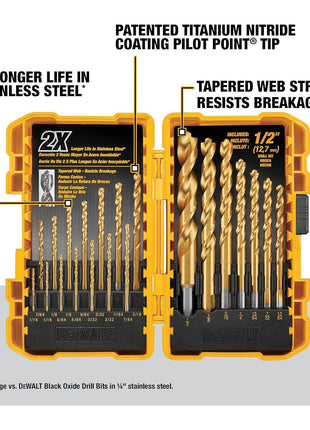 DEWALT Titanium Nitride Coated Drill Bit Set, Pilot Point, 21-Piece (DW1361)