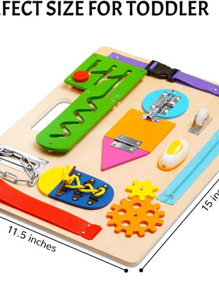 Montessori Busy Board for Toddlers, Wooden Sensory Toys, Preschool Learning Activities for Fine Motor Skills Travel Toy, Basic Life Skills Educational Gifts for 1 2 3 Years Old Kids Boys Girls