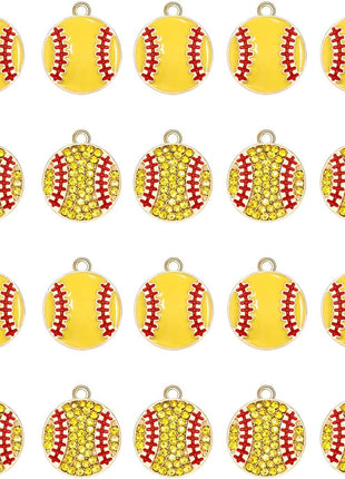 20PCS Sports Charms Enamel Basketball Baseball Pendant Charms for Jewelry Making Rhinestone Ball Game Softball Charms for Necklace Bracelet Earrings DIY Crafts