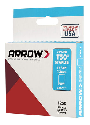 Arrow 50CT T50 Heavy Duty Staples for Staple Guns, Use for Ceiling Tile, Upholstery, Construction, Furniture, Crafts, 17/32-Inch, 1250-Pack