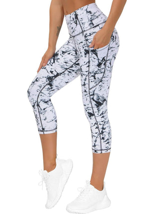 THE GYM PEOPLE Thick High Waist Capris Yoga Pants with Pockets, Tummy Control Workout Running Yoga Leggings for Women Black