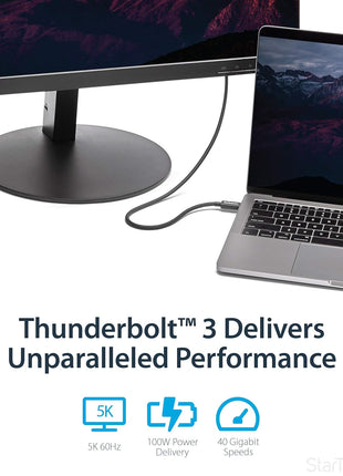 StarTech.com 50cm (1.6ft) Passive Thunderbolt 3 Cable, 40Gbps, 100W PD, 4K/5K Video, Thunderbolt Cable, Compatible with USB4/DP Alt Mode, Thunderbolt 4, USB 3.2/Type-C (TBLT34MM50CM)