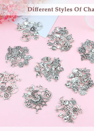 JIALEEY 200 PCS Wholesale Bulk Lots Jewelry Making Charms Mixed Smooth Tibetan Silver Metal Charms Pendants DIY for Necklace Bracelet Jewelry Making and Crafting