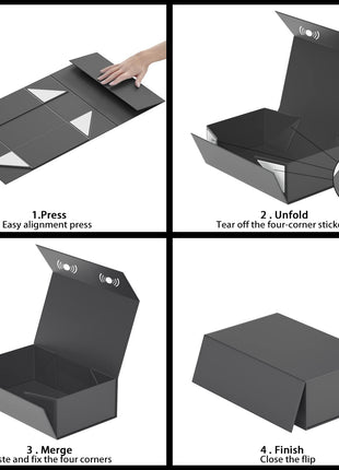 RYDDOY Black Gift Box, 9.5x6x3'' Gift Boxes with Lids for Presents | Magnetic Closure, Collapsible Groomsmen Proposal Box for Birthday, Christmas, Graduation, Gift Packging Contains Ribbon, Card