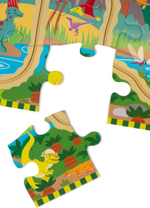 Melissa & Doug Dinosaur Adventure Tracks Cardboard Jigsaw Floor Puzzle and 2 Wind-Up Dinos – 48 Pieces, for Boys and Girls 3+