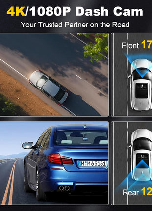 Dash Camera, 4K/1080p Dash Camera Front and Rear, Built-in 5GWiFi, Dash Cam with 64GB SD Card, Full HD 2.0" IPS Screen, for App Control, G-Sensor, Loop Recording, and Parking Mode