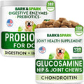 Glucosamine Bacon Flavor + Dog Probiotics Bundle - Joint Pain Relief + Gas, Diarrhea Relief - Chondroitin, MSM, Omega-3 + Digestive Enzymes, Prebiotics - Chewable Fiber - 300 Soft Chews - Made in USA