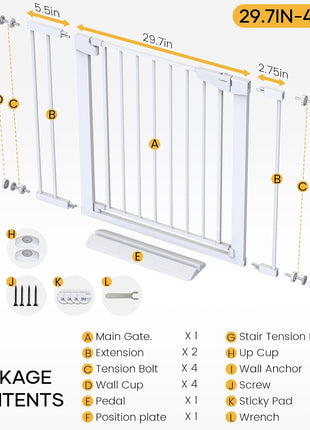 Cumbor 30-40.6 in Baby Gate for Stairs and Doorways, Dog Gate Indoor White | Mom's Choice Awards Winner, Auto Close, Double Lock, Safety Child Gate for Toddlers & Pets, Pressure or Hardware Mounted