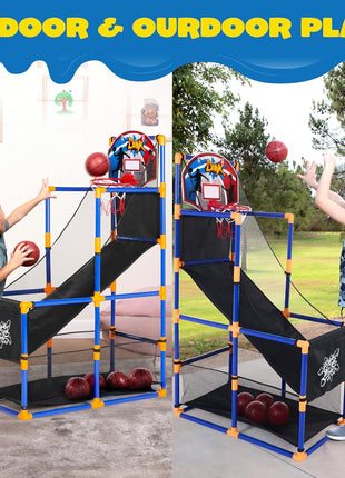 JOYIN Arcade Basketball Game Set with 4 Balls and Hoop for Kids 3+ Years Old Indoor Outdoor Sport Play - Easy Set Up - Air Pump Included - Ideal for Competition