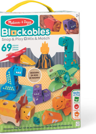 Melissa & Doug BlockablesTM Dinosaur Snap and Play, Mix and Match Connectable Wooden Building Blocks Play Set Toy for Preschool Boys and Girls (69 Pcs) - FSC Certified
