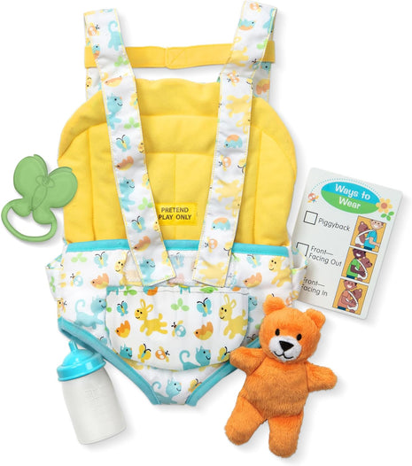 Melissa & Doug Mine to Love Carrier Play Set for Baby Dolls with Toy Bear, Bottle, Rattle, Activity Card