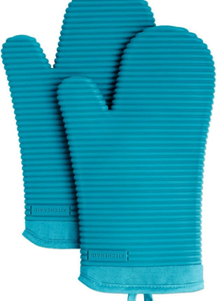 KITCHENAID Ribbed Soft Silicone Oven Mitt 2 Pack Set, 7.5 inchx13 inch, Milkshake