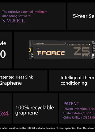 TEAMGROUP T-Force Z540 4TB Gen5x4 DRAM SLC Cache 3D TLC NAND NVMe Phison E26 PCIe M.2 2280 Gaming SSD with Ultra-Thin Graphene Heat Spreader Read/Write 12400/11800 MB/s TM8FF1004T0C129