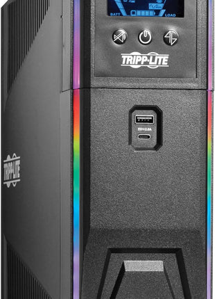 Tripp Lite Pure Sine Wave Gaming UPS Battery Backup, 1000VA 600W 120V, Detachable LCD, Automatic Voltage Regulation, USB, RGB LED Lights, 3-Year Warranty & $250K Insurance (SMART1000PSGLCD)