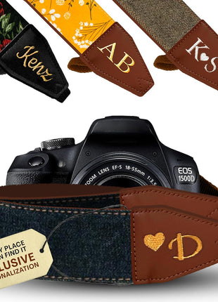 Camera Strap - Shoulder, Crossbody & Neck Camera Strap for Photographers, Fits All Cameras, Canon Nikon Sony Fujifilm, Padded Strap W/ Quick Release, Embroidered Cotton & Leather Ends, Blue