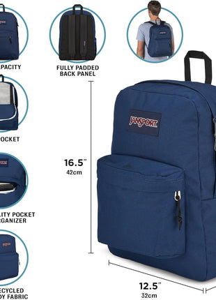 JanSport SuperBreak Plus Backpack with Padded 15-inch Laptop Sleeve and Integrated Bottle Pocket - Spacious and Durable Daypack for Work and Travel - Black