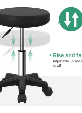 FURWOO Round Rolling Stool Height Adjustable Stool with Wheels for Spa Salon Massage Black