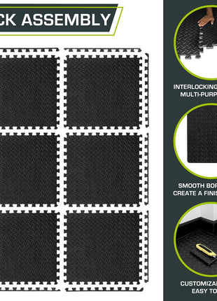 ProsourceFit Puzzle Exercise Mat 1⁄2 in, EVA Interlocking Foam Floor Tiles for Home Gym, Mat for Home Workout Equipment, Floor Padding for Kids, Black, 24 in x 24 in x 1⁄2 in, 24 Sq Ft - 6 Tiles