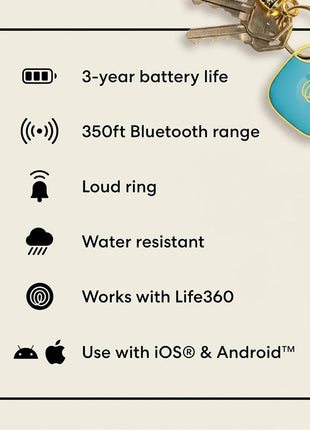 Life360 Tile - Bluetooth Tracker, Keys Finder and Item Locator for Keys, Bags and More. Phone Finder. Both iOS and Android Compatible. 1-Pack (Aqua Lemon)