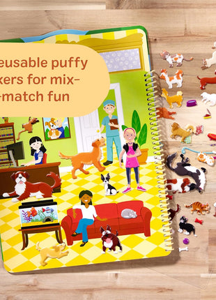 Melissa & Doug Pet Place Puffy Sticker Activity Book – 115 Reusable Stickers with 10 Background Scenes, Pet-Themed Mess Free Travel Toys for Kids Ages 4+ - FSC Certified