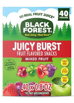 Black Forest, Juicy Burst, Fruit Flavored Snacks, Mixed Fruit Flavors, A Juicy Burst of Natural Flavors, Made with Real Fruit Juice, 0.8 oz 40 ct