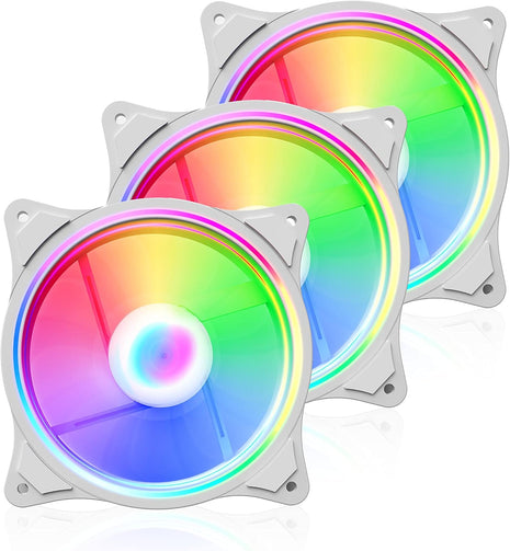 Pano-Mounts 12025ARGBWHI 120 mm 5V 800-1600 RPM ARGB 4 Pin PWM PC Computer CPU Case Cooler Fan - White - Pack of 3