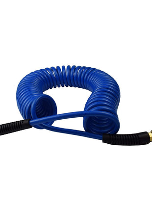 YOTOO Polyurethane Recoil Air Hose, Air Compressor Hose 1/4" Inner Diameter by 25' Long with Bend Restrictor, 1/4" Industrial Quick Coupler and Plug, Blue