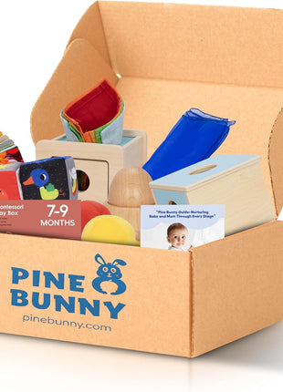 Pine Bunny Montessori Wooden 10-in-1 Toy Set for 7+ Months, Object Permanence Box, Egg and Cup, Tissue Box, Fabric Blocks, Scarf, Educational Learning Sensory Development Fine Motor Skills Baby Toys