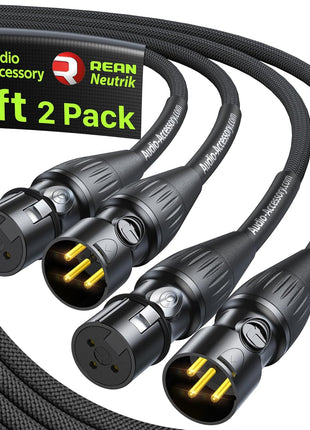 XLR Cables 10ft 2 Pack, Neutrik REAN Gold-Pin Connectors, 21AWG OFC, Kevlar-Reinforced 10X Heavy Duty Nylon Braided, Dual Shielded Noiseless Balanced Microphone Cable for Shure Mic