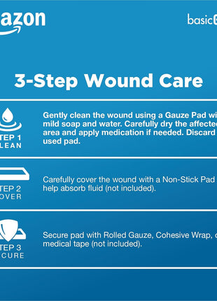 Amazon Basic Care Gauze Pads, 4x4 inches Sterile Medical Wound Dressing Sponges for Cleaning, Covering, & Cushioning Cuts & Minor Injuries, 50 Count (Pack of 1), (Previously All Health)