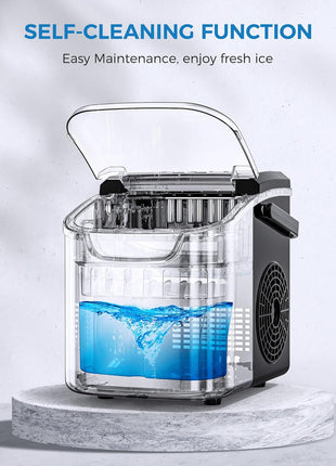 COWSAR Ice Maker Countertop, Portable Ice Machine with Self-Cleaning, 26.5 lbs/24Hrs, 8 Ice Cubes in 6 Mins, Ice Basket and Scoop, Ideal for Home, Kitchen, Bar, Camping