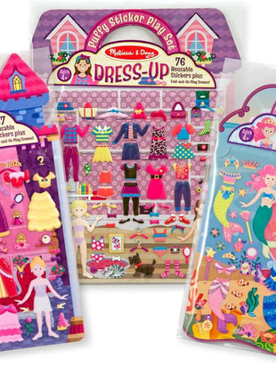 Melissa & Doug Puffy Sticker Activity Books Set of 3 – Dress-Up, Princess & Mermaid, with 208 Reusable Stickers and Fold-Out Scenes, Mess-Free Travel Toys for Kids Ages 4+ - FSC Certified