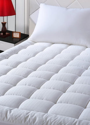 EASELAND Queen Size Mattress Pad Pillow Top Mattress Cover Quilted Fitted Mattress Protector Cotton Top Stretches up 8 21 inch Deep Pocket Cooling Mattress Topper (60x80 inch, White)