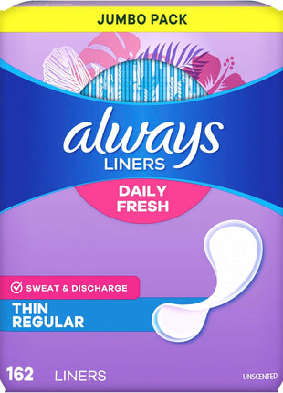 Always Panty Liners for Women Thin No Feel Protection Daily Liners, Regular, Unscented, 162 Count