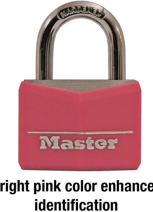 Master Lock Pink Covered Aluminum Keyed Padlock with Steel Shackle, Lock for Gym or School Locker with 1-9/16 Inch Lock Body, 146D