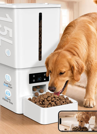Automatic Dog Feeder Large Breed, 15L/63 Cups Auto Dog Food Dispenser | Anti-Clog Design for 2–23mm Large Kibble, 1080P HD Camera & Night Vision, Easy Setup 5G WiFi App Control for Busy Pet Parents