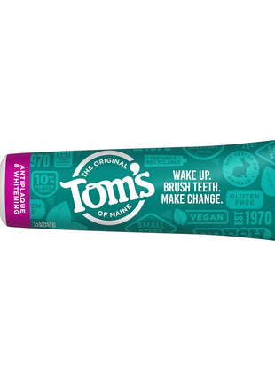 Tom's of Maine Antiplaque and Whitening Toothpaste, Peppermint, 2Pk, 5.5 oz | Fluoride Free, Freshens Breath, Fights Tartar Buildup, Vegan, No Animal Testing, No Artificial Colors or Flavors