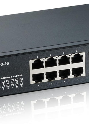 Zyxel 16 Port Ethernet Switch | Smart Managed Gigabit Network Switch | 16x GbE RJ-45 Ports | 32 Gbps Switching Capacity | Wall or Rack Mount, Mounting Kits Included | Fanless | GS1900-16
