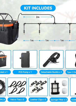 Ausic Portable Misting Systems, Outdoor Water Cooling Misters Set with 6000mAh Water Pump, 20L Bucket, 26FT (8M) Hose, 10*Clips/Ties for Sports/Patio/Umbrella/Pasture/Greenhouse/Canopy/Camping