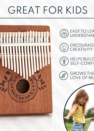 UNOKKI 17-Key Kalimba Thumb Piano - Portable Mahogany Percussion Mbira Instrument - Beginner Tuning Set, Music Instruments for Gift - Light Brown