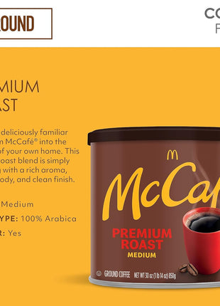 McCafe Premium Roast, Medium Roast Ground Coffee, 30 oz Canister