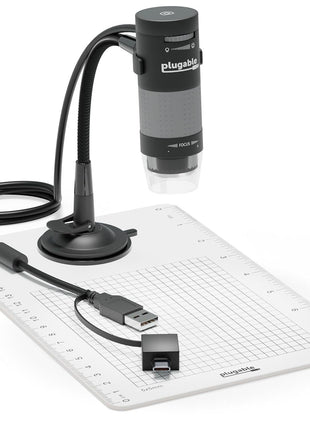 Plugable USB Digital Microscope 250x, 2MP Micro Camera with Flexible Arm Stand - Handheld USB & USB-C Microscope for Adults & Kids, Windows, Mac, ChromeOS, Linux, Android, iPad Compatible