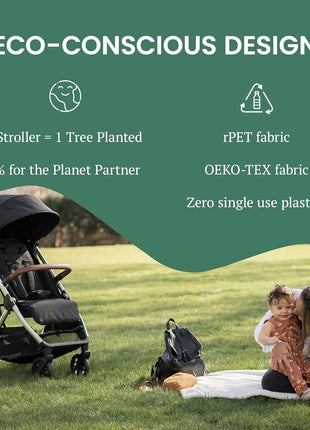 Bombi Bēbee V2 Lightweight Baby Stroller - Premium Vegan Leather, One-Hand Fold, Infinite Recline, Aircraft-Grade Aluminum Frame, XXL Canopy, and Ample Storage Umbrella Stroller - Hunter Green